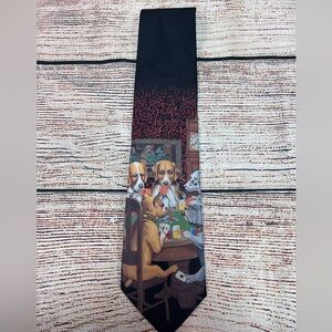 Vintage Ralph Marlin Dogs Playing Poker Silk Necktie Novelty ©1998